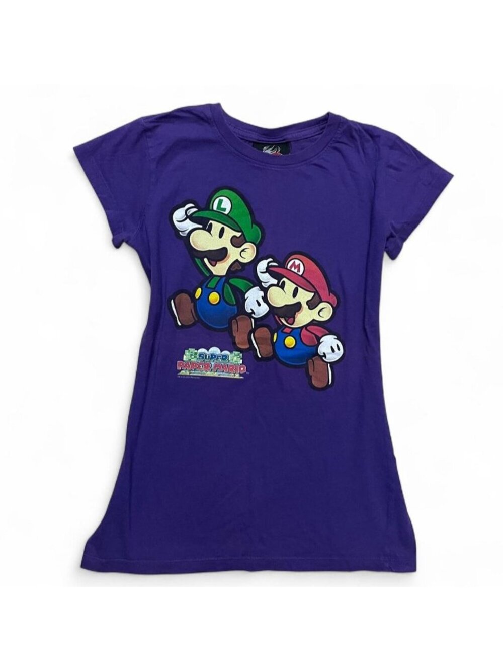 Purple Super Mario baby tee with Paper Mario and Luigi